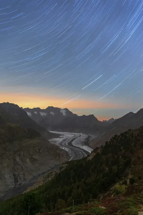 Framed Print : Star trail above the glacial tongue of the Aletsch glacier, Bernese Alps, Valais canton, Switzerland Framed Print : Star trail above the glacial tongue of the Aletsch glacier, Bernese Alps, Valais canton, Switzerland