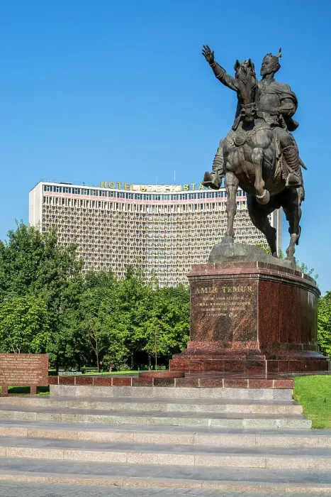 Framed Print : Statue of Amir Timur with Uzbekistam Hotel behind, Amir Timure square, Tashkent, Uzbekistan Framed Print : Statue of Amir Timur with Uzbekistam Hotel behind, Amir Timure square, Tashkent, Uzbekistan