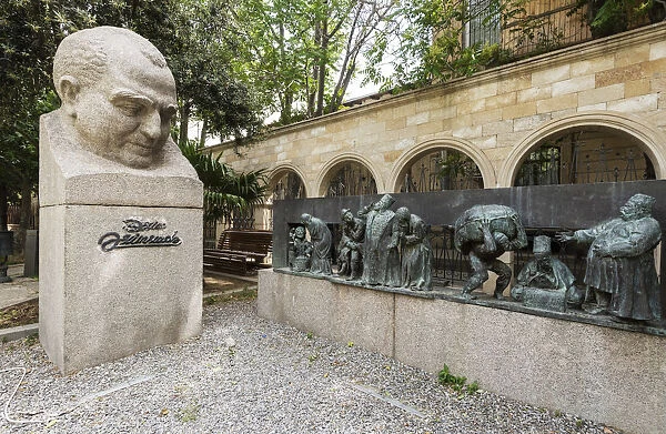 Statue of Azim Azimzade and his characters. He was an Azerbaijani artist and cartoonist