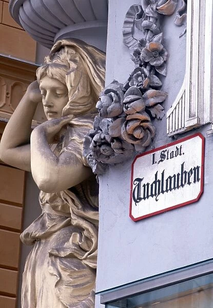 Statue on building, Tuchlauben, Vienna, Austria