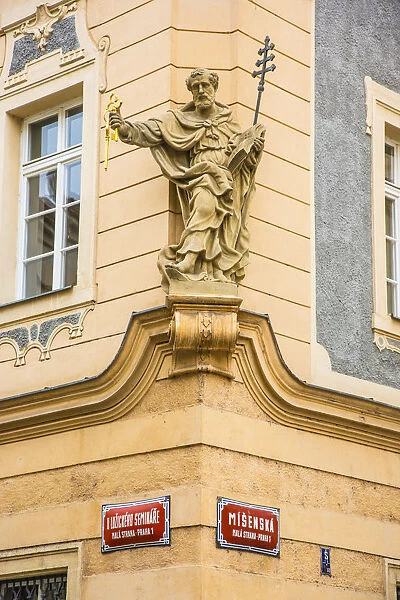 Statue on building in Mala Strana, (Little Quarter), Prague, Czech Republic
