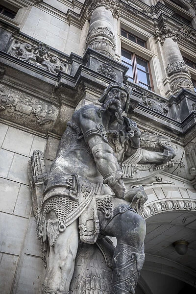 Statue on building in the Old Town, Dresden, Saxony, Germany