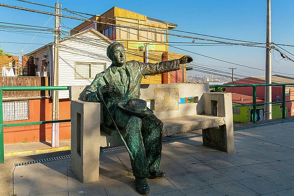 Statue of Chilean poet Vicente Huidobro, Plaza De Los Poetas, Cerro La Florida, Valparaiso, Valparaiso Province, Valparaiso Region, Chile