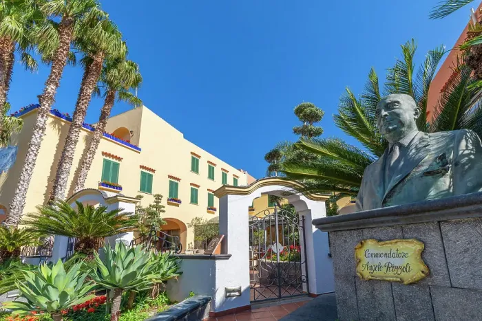 Framed Print : Statue of Commander Angelo Rizzoli and the La Reginella Hotel at Lacco Ameno, Ischia, Campania, Italy Framed Print : Statue of Commander Angelo Rizzoli and the La Reginella Hotel at Lacco Ameno, Ischia, Campania, Italy