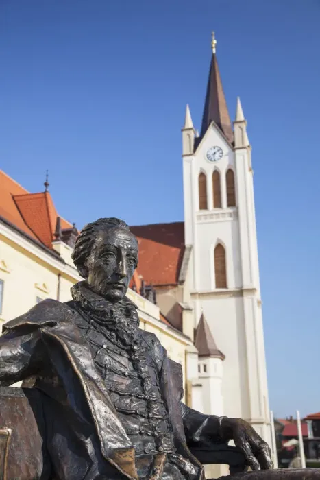 Framed Print : Statue of Count Gyorgy outside Franciscan Church, Keszthely, Lake Balaton, Hungary