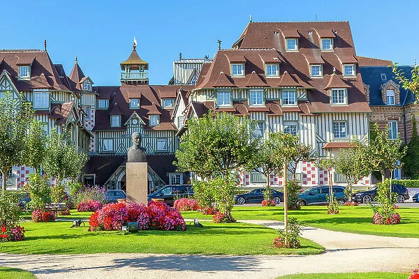 Statue of Francois Andre In Front Of The Normandy Barriere Hotel, Deauville, Normandy, France