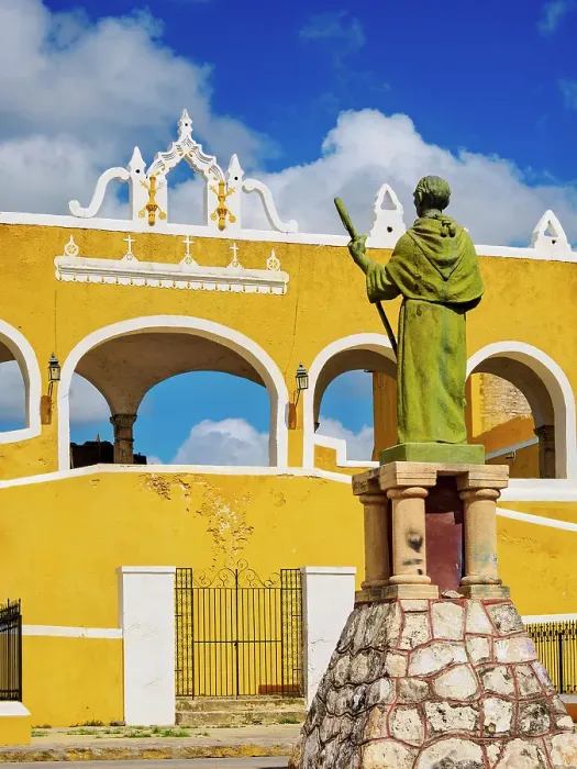 Framed Print : Statue of the friar Diego de Landa in front of the Convent of San Antonio de Padua, Izamal, Yucatan State, Mexico Framed Print : Statue of the friar Diego de Landa in front of the Convent of San Antonio de Padua, Izamal, Yucatan State, Mexico