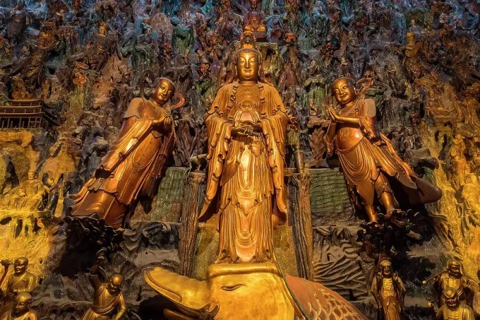 Framed Print : Statue of Guanyin in Mahavira Hall at Lingyin Temple, Hangzhou, China