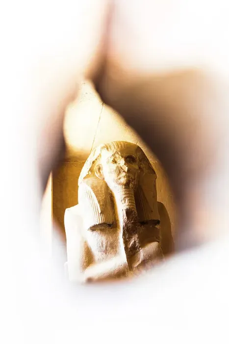 Framed Print : Statue of King Djoser view from a hole in the mortuary temple beside the Step Pyramid, Saqqara, Egypt Framed Print : Statue of King Djoser view from a hole in the mortuary temple beside the Step Pyramid, Saqqara, Egypt