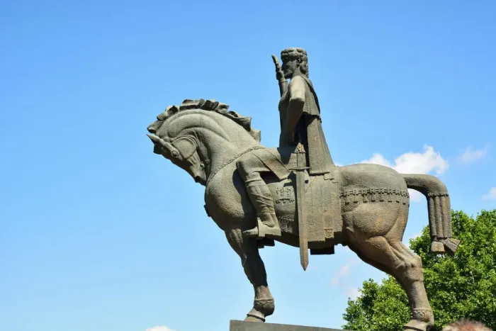 Framed Print : Statue of King Vakhtang Gorgasali (6th century) founder of Tbilisi, Georgia. Caucasus
