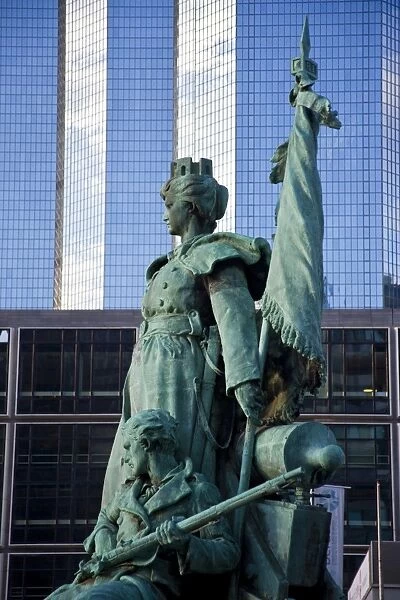Statue of La Defense of Paris in the main business district of Paris, La Defense, France
