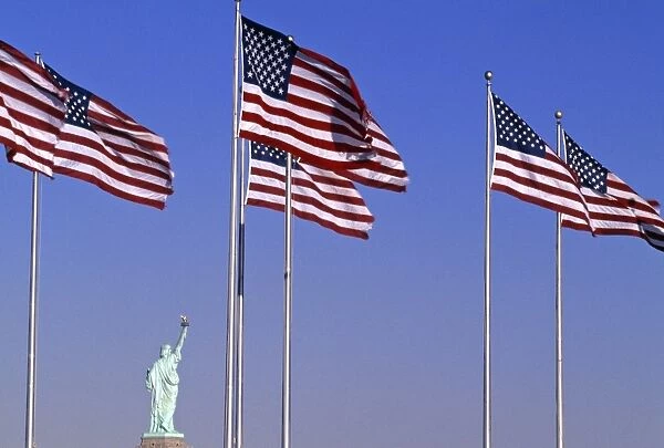 Statue of Liberty and US Flags