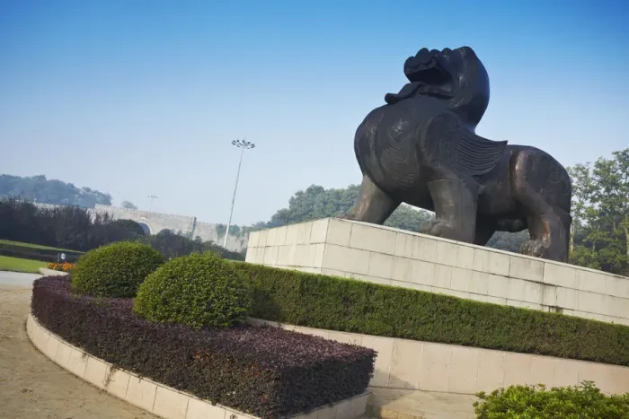 Framed Print : Statue of lion outside Zhongshan Men (Zhongshan Gate) of old city wall, Nanjing, Jiangsu Framed Print : Statue of lion outside Zhongshan Men (Zhongshan Gate) of old city wall, Nanjing, Jiangsu