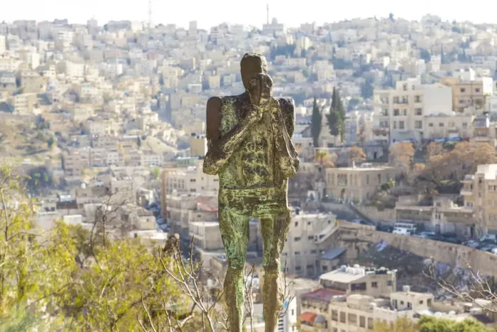 Framed Print : Statue overlooking Amman city, Darat al Funun, Amman, Jordan