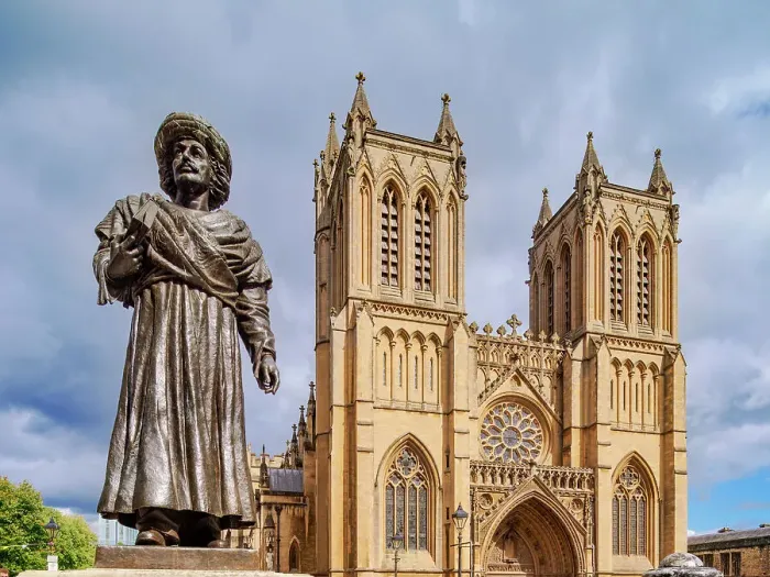 Framed Print : Statue of Rajah Rammohun Roy in front of the Cathedral Church of the Holy and Undivided Trinity, Bristol, England, United Kingdom Framed Print : Statue of Rajah Rammohun Roy in front of the Cathedral Church of the Holy and Undivided Trinity, Bristol, England, United Kingdom