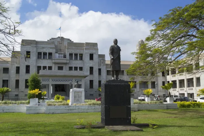 Framed Print : Statue of Ratu Sir Lala Sukuna outside government building, Suva, Viti Levu, Fiji