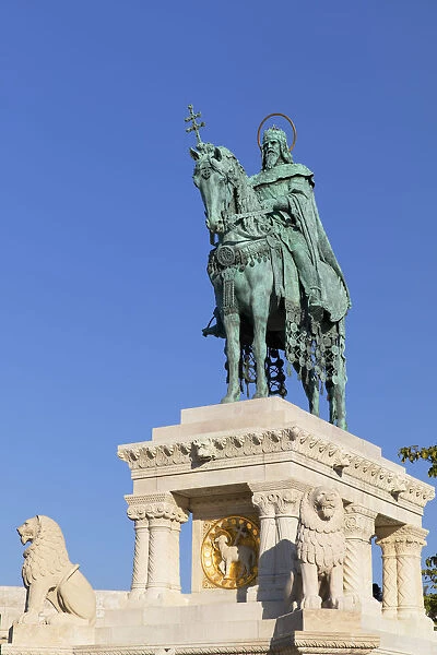 Statue of St Istvan at Fishermans Bastion, Budapest, Hungary