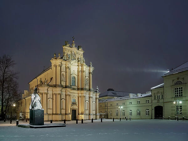 Statue of Wyszynski and Roman Catholic Church of the Visitants, Krakowskie Przedmiescie, Warsaw, Masovian Voivodeship, Poland