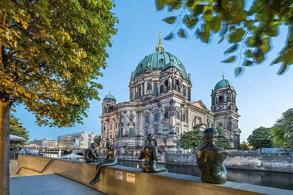 Statues in front of Berlin Dome and Spree River, Berlin, Germany