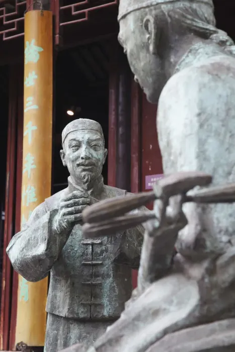 Framed Print : Statues outside Museum of Opera, Suzhou, Jiangsu, China