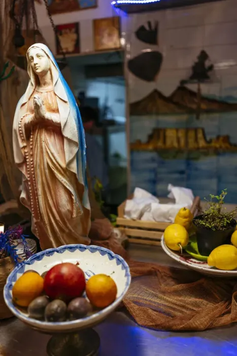 Framed Print : Statuette of the Madonna in a typical restaurant, Naples, Italy Framed Print : Statuette of the Madonna in a typical restaurant, Naples, Italy