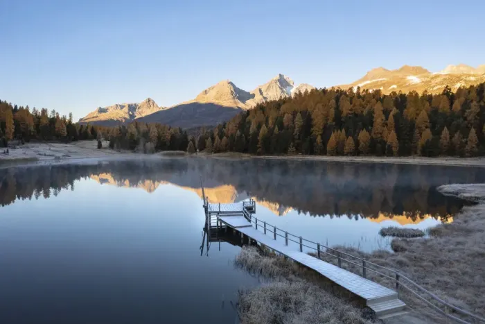 Framed Print : Staz Lake near St. Moritz at dawn. Lej da Staz, St. Moritz, Graubunden, Engadine, Switzerland Framed Print : Staz Lake near St. Moritz at dawn. Lej da Staz, St. Moritz, Graubunden, Engadine, Switzerland