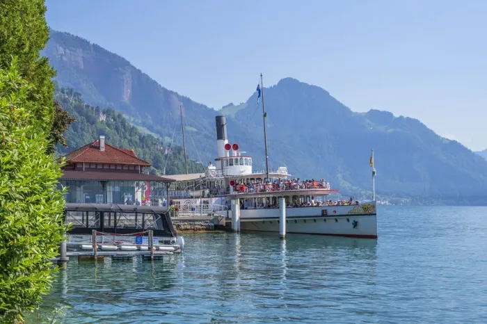 Framed Print : Steamboat on Lake Lucerne at Weggis, canton Lucerne, Switzerland