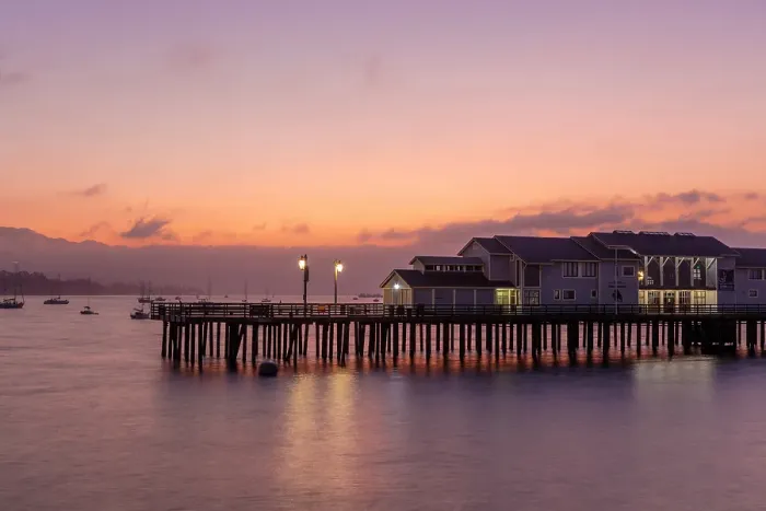 Framed Print : Stearns Wharf at dusk, Santa Barbara, California, USA Framed Print : Stearns Wharf at dusk, Santa Barbara, California, USA