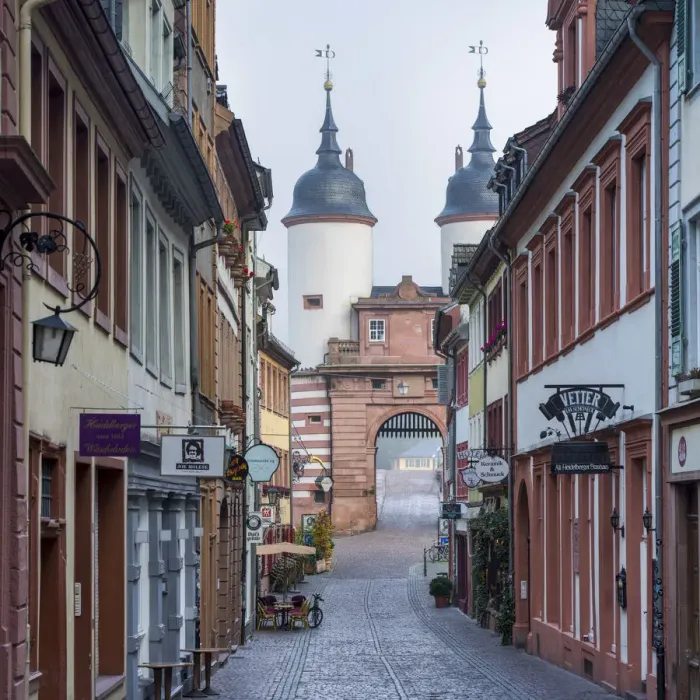 Framed Print : Steingasse alley and Old Bridge in Heidelberg, Baden-WAorttemberg, Germany Framed Print : Steingasse alley and Old Bridge in Heidelberg, Baden-WAorttemberg, Germany