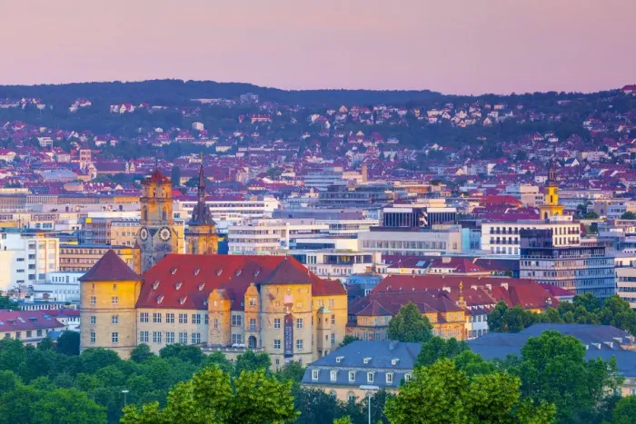 Framed Print : Stiftskirche (Collegiate Church) and Central City Overview illuminated at Sunrise Framed Print : Stiftskirche (Collegiate Church) and Central City Overview illuminated at Sunrise
