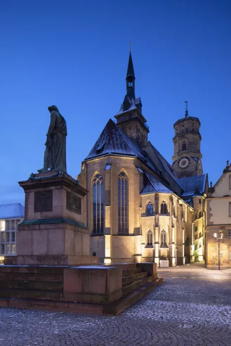 Framed Print : Stiftskirche in Schillerplatz at dawn, Stuttgart, Baden-WAorttemberg, Germany Framed Print : Stiftskirche in Schillerplatz at dawn, Stuttgart, Baden-WAorttemberg, Germany
