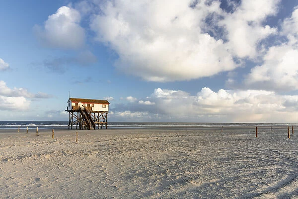 Stilt house at beach, Sankt Peter-Ording, North Sea, North Frisia