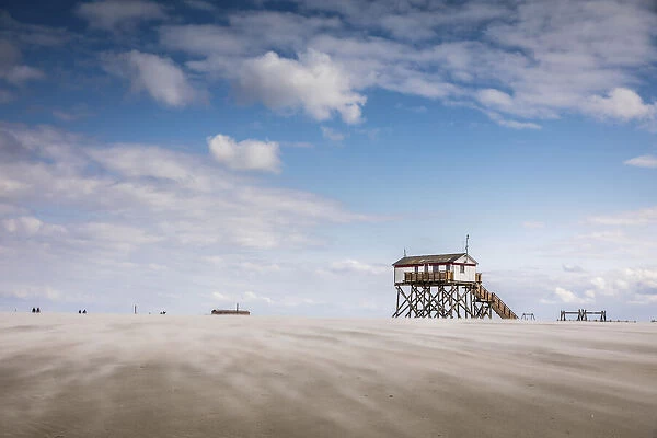 Stilt house on the beach of St. Peter-Ording, North Friesland, Schleswig-Holstein