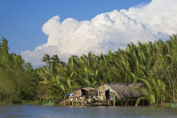 Stilt house on Ben Tre River, Ben Tre, Mekong Delta, Vietnam