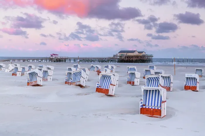 Framed Print : Stilt house and hooded beach chairs at beach, Sankt Peter-Ording, North Sea, North Frisia, NP Wadden Sea, Schleswig-Holstein, Germany, Europe Framed Print : Stilt house and hooded beach chairs at beach, Sankt Peter-Ording, North Sea, North Frisia, NP Wadden Sea, Schleswig-Holstein, Germany, Europe