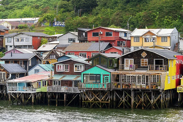 Stilt houses called Palafitos, Castro, Chiloe Island, Chiloe Province, Los Lagos Region, Chile