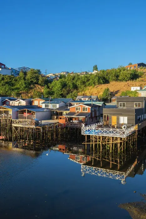 Framed Print : Stilt houses called Palafitos on Pedro Montt at sunrise, Castro, Chiloe Island, Chiloe Province, Los Lagos Region, Chile Framed Print : Stilt houses called Palafitos on Pedro Montt at sunrise, Castro, Chiloe Island, Chiloe Province, Los Lagos Region, Chile