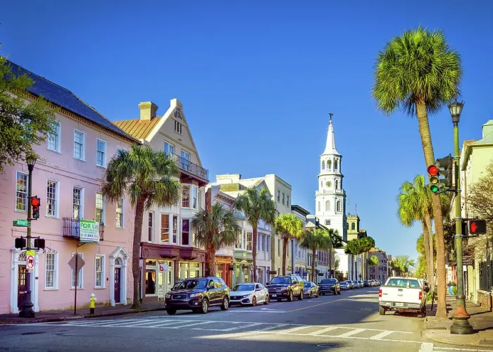 Framed Print : St.Michaels Church, Broad Street, French Quarter, Picturesque Scene, Charleston, South Carolina, USA