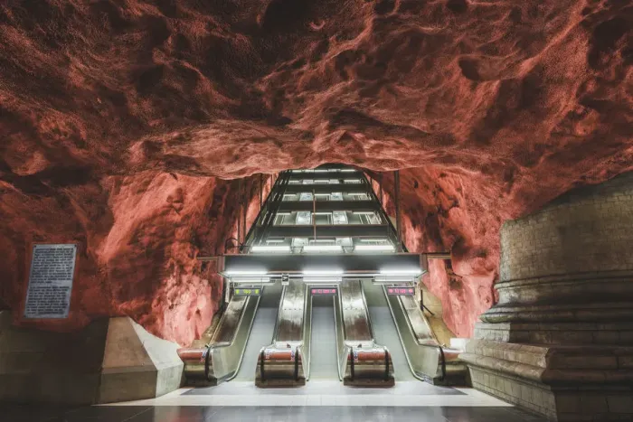 Framed Print : Stockholm, Sweden, Northern Europe. Decorated underground metro station Framed Print : Stockholm, Sweden, Northern Europe. Decorated underground metro station