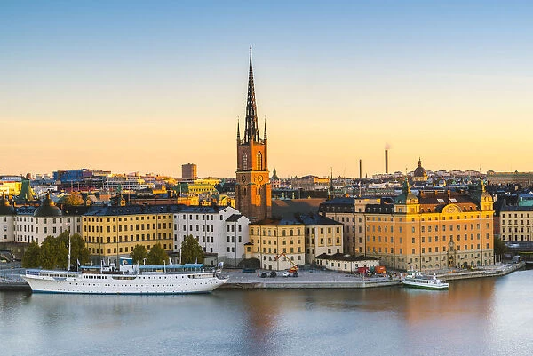 Stockholm, Sweden, Northern Europe. High angle view over Riddarholmen