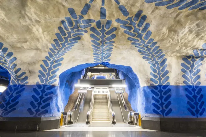 Framed Print : Stockholm, Sweden, Northern Europe. Decorated underground metro station Framed Print : Stockholm, Sweden, Northern Europe. Decorated underground metro station