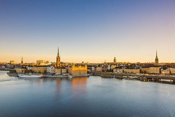 Stockholm, Sweden, Northern Europe. High angle view over Riddarholmen