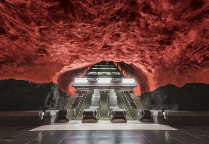 Framed Print : Stockholm, Sweden, Northern Europe. Decorated underground metro station Framed Print : Stockholm, Sweden, Northern Europe. Decorated underground metro station