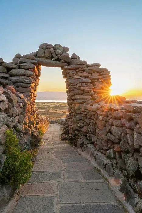 Framed Print : Stone arch on Amantani Island at sunset, Lake Titicaca, Puno Province, Puno Region, Peru Framed Print : Stone arch on Amantani Island at sunset, Lake Titicaca, Puno Province, Puno Region, Peru