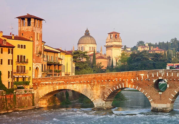 Stone Bridge in the center of Verona, Veneto, Italy