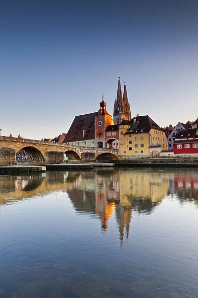 Stone Bridge & St. Peters Cathedral, Regensburg, Bavaria, Germany
