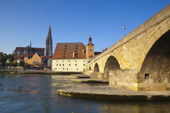 Framed Print : The Stone Bridge, St. Peters Cathedral and River Danube, Regensburg, Germany Framed Print : The Stone Bridge, St. Peters Cathedral and River Danube, Regensburg, Germany