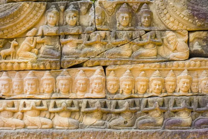 Framed Print : Stone carvings at Banteay Chhmar, Ankorian-era temple ruins, Banteay Meanchey Province Framed Print : Stone carvings at Banteay Chhmar, Ankorian-era temple ruins, Banteay Meanchey Province