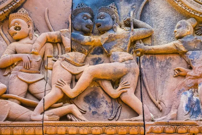 Framed Print : Stone carvings at Prasat Banteay Srei temple ruins, UNESCO World Heritage Site, Siem Framed Print : Stone carvings at Prasat Banteay Srei temple ruins, UNESCO World Heritage Site, Siem