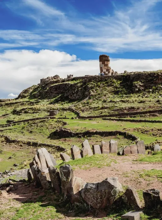 Framed Print : Stone Circle and Chullpa in Sillustani, Puno Region, Peru Framed Print : Stone Circle and Chullpa in Sillustani, Puno Region, Peru